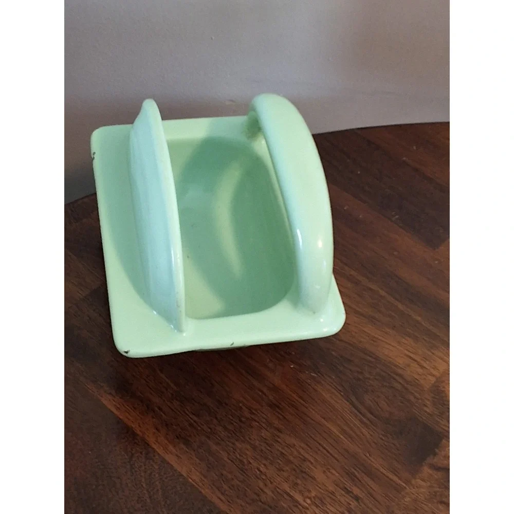 Vintage Enameled Cast Iron Wall Mount Soap Dish With Grab Bar. Heavy Duty!